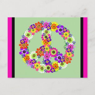 Friedenszeichen-Blume mit Fuchsien und schwarzer U Postkarte