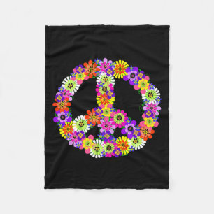 Friedenszeichen-Blumen in Schwarz Fleecedecke