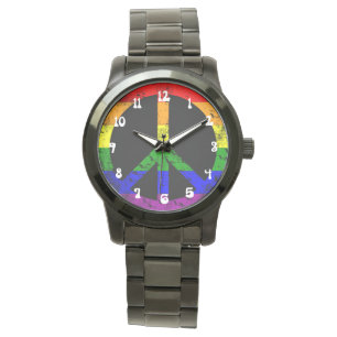 Friedenszeichen für Regenbogenflagge Armbanduhr