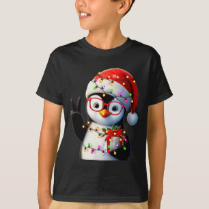 Friedenszeichen Hand Pinguin Weihnachtsmann Weihna T-Shirt