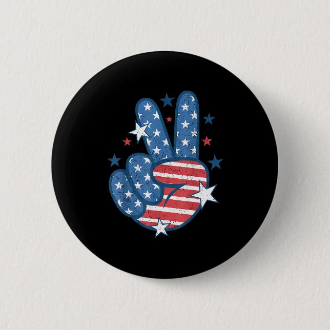 Friedenszeichen Hand USA-Flagge 4. Juli Patriotisc Button (Vorderseite)