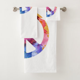 Friedenszeichen, Hippieemoticon-Aquarell-Kunst Badhandtuch Set