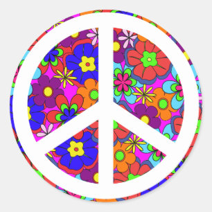 Friedenszeichen-Hippy Retro Blumen Runder Aufkleber