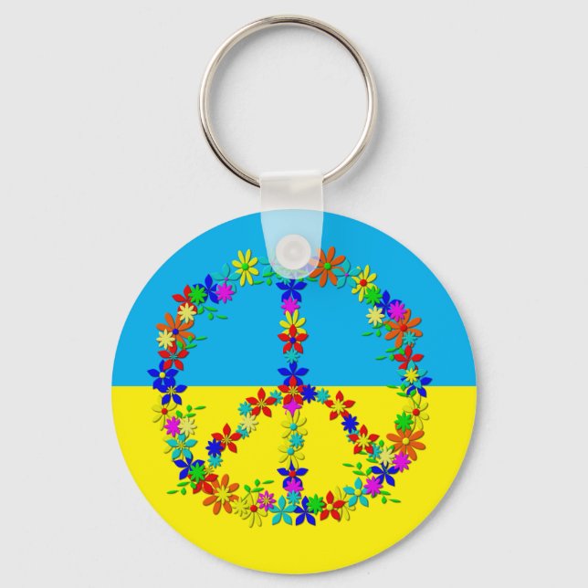 Friedenszeichen mit Blume, ukrainische Fahne Schlüsselanhänger (Vorderseite)