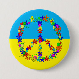Friedenszeichen mit Blume, ukrainische Flagge Button