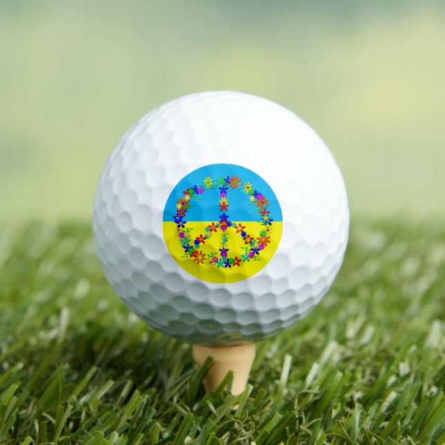 Friedenszeichen mit Blume, ukrainische Flagge Golfball (Insitu T-Shirt)