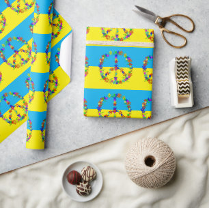 Friedenszeichen mit Blume, ukrainische Flaggentast Geschenkpapier