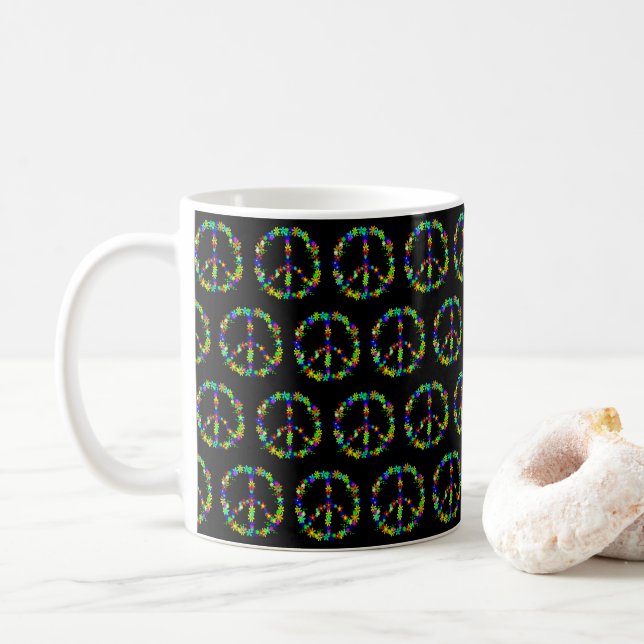 Friedenszeichen mit bunten Blume Kaffeetasse (Mit Donut)