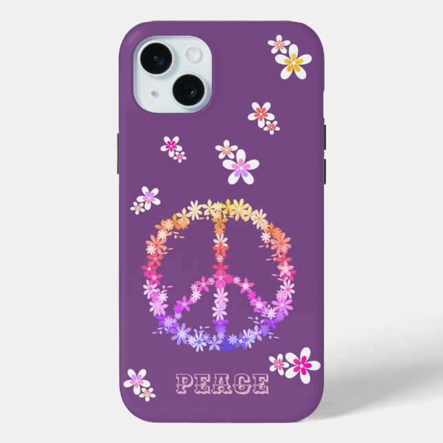 Friedenszeichen mit bunten Blume, Personalisiert Case-Mate iPhone Hülle (Rückseite)