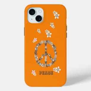 Friedenszeichen mit bunten Blume, Personalisiert iPhone 15 Plus Hülle