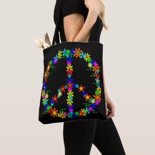 Friedenszeichen mit bunten Blumen Tasche
