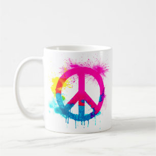 Friedenszeichen Neonfarben grooviger Sprühfarbspla Kaffeetasse
