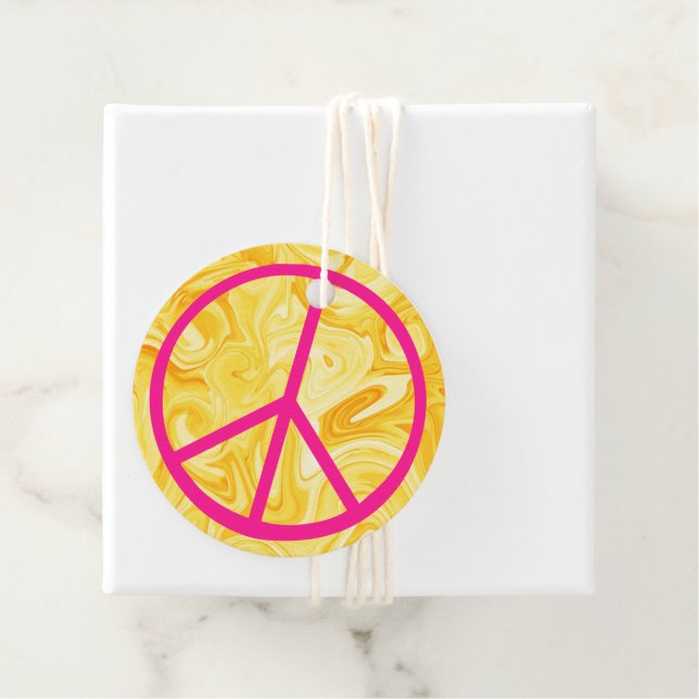 Friedenszeichen Rosa Groovy Gelb Malerei Farbige K Geschenkanhänger (Beispiel)