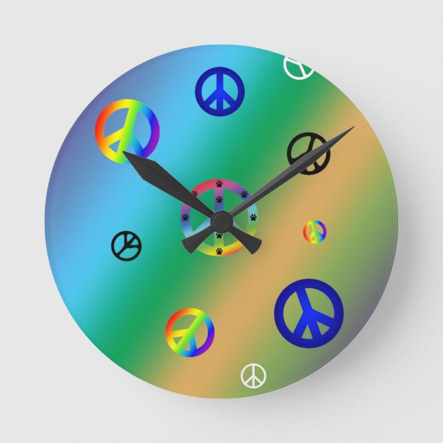 Friedenszeichen Runde Wanduhr (Vorderseite)