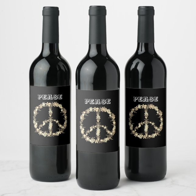 Friedenszeichen, Schwarz-weiße MonochromPersonalis Weinetikett (Flaschen)