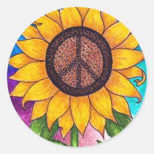 Friedenszeichen-Sonnenblume stationär Runder Aufkleber