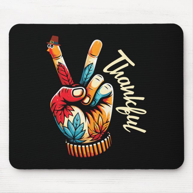 Friedenszeichen Truthahn Hand Cool Thanksgiving Mä Mousepad (Vorne)