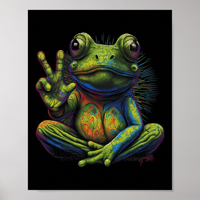 Friedenszeichen Yoga Frösche Cool Peace Frog Tie D Poster (Vorne)