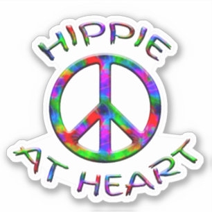 FriedenszeichenHippie an der Herz-bunten Kontur Aufkleber