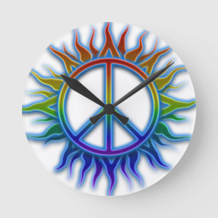 "FriedenszeichenSun" Regenbogen färbte Runde Wanduhr