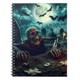 Friedhof, das Skelett krabbelt aus dem Grab. Notizblock