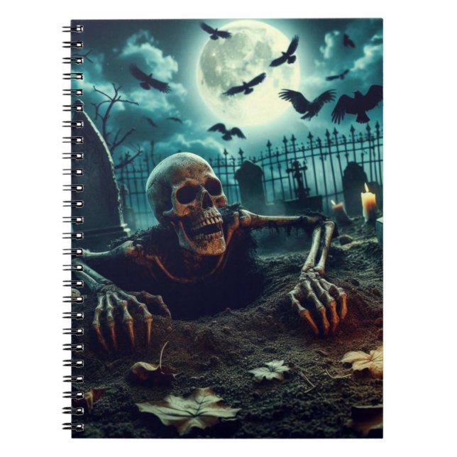 Friedhof, das Skelett krabbelt aus dem Grab. Notizblock (Vorderseite)