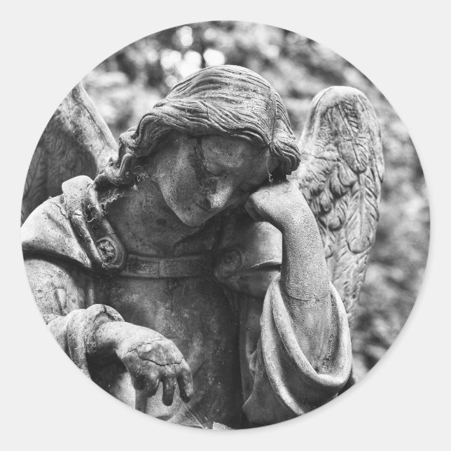 Friedhof Engel Schwarzweißfotografie Runder Aufkleber (Vorderseite)
