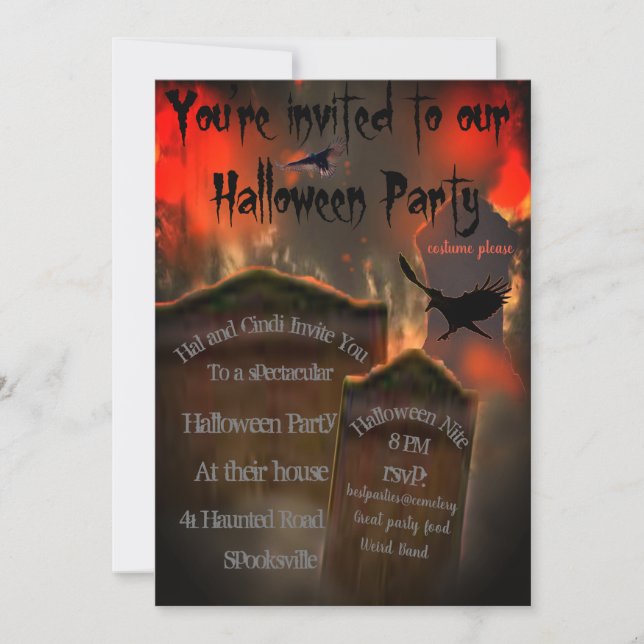 Friedhof Grabstein Blackbird Vulture Misty Spooky Einladung (Vorderseite)