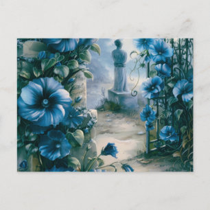Friedhof Graveyard Blue Floral Schönes Halloween Feiertagspostkarte