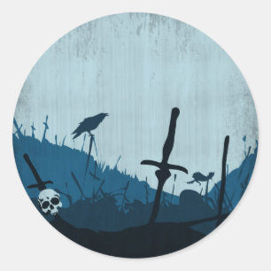 Friedhof mit den Schädeln und den Raben Runder Aufkleber