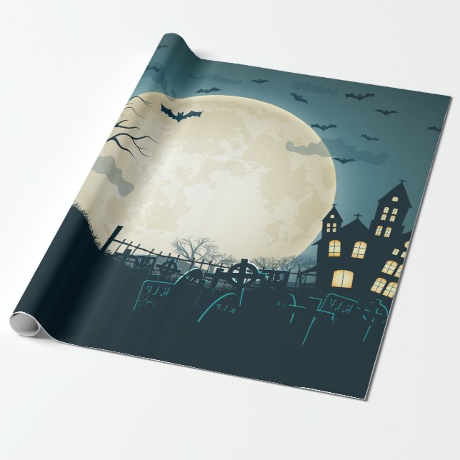 Friedhof mit Kürbisen, Schläger, toter Baum, Mond Geschenkpapier (Ungerollt)