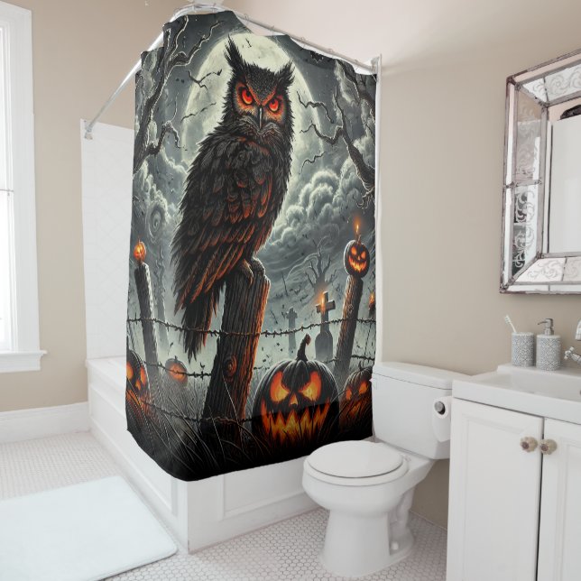 Friedhof Night Owl Spooky Szn Glow Halloween-Party Duschvorhang (Beispiel)