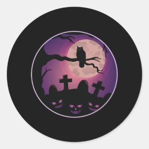 Friedhof Pumpkin Owl Moon Beängstigend Fun Hallowe Runder Aufkleber