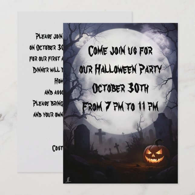 Friedhof und Vollmond-Halloween-Party Einladung (Vorne/Hinten)