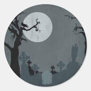 Friedhof und Vollmond zu Halloween Runder Aufkleber