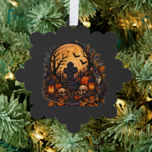 Friedhof unter Mondlicht mit gotischem Halloween A Ornament Karte