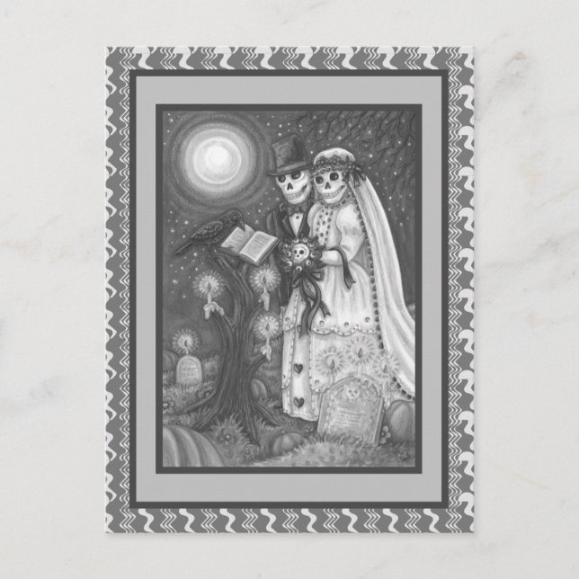 FRIEDHOF VOWS, SKELETON WEDD, BRIDE UND GROOM POSTKARTE (Vorderseite)
