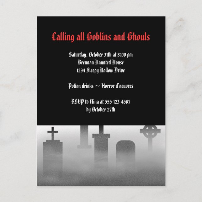 Friedhofnebel gruseligen Friedhof, gotisch Hallowe Einladungspostkarte (Vorderseite)