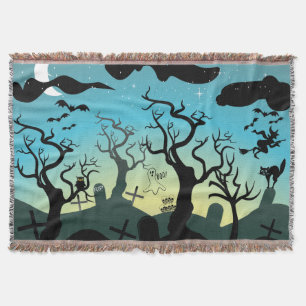 Friedhofsschwarz, Aqua, gelbes Halloween Decke