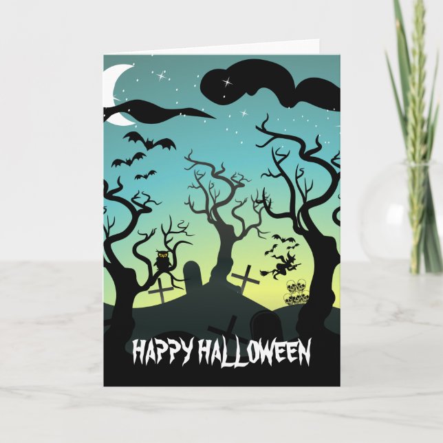 Friedhofsschwarz, Aqua, gelbes Halloween Karte (Vorderseite)