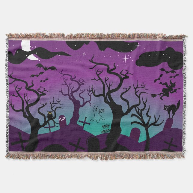 Friedhofsschwarz, lila, türkis Halloween Decke (Vorderseite)