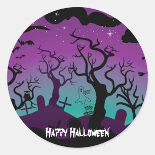 Friedhofsschwarz, lila, türkis Halloween Runder Aufkleber