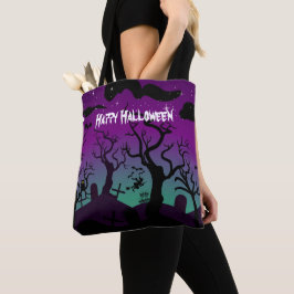 Friedhofsschwarz, lila, türkis Happy Halloween Tasche
