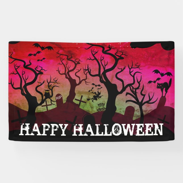Friedhofsschwarz, rot, olivengrün Halloween Banner (Horizontal)