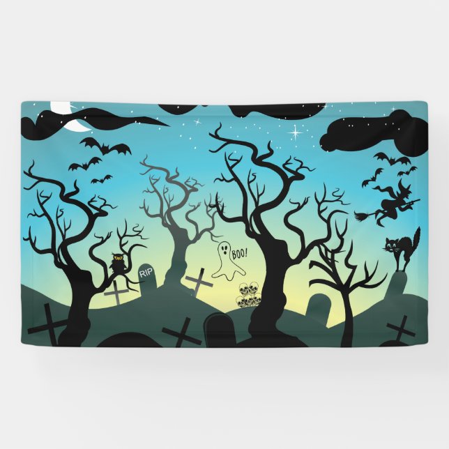 Friedhofstern, schwarz, aqua, gelb, Halloween-Brau Banner (Horizontal)