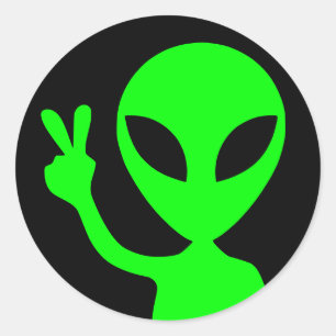 Friedlich Bright Green Alien Black Runder Aufkleber