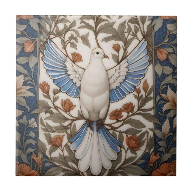 Friedlich Dove William Morris Inspirierte floral Fliese (Vorderseite)