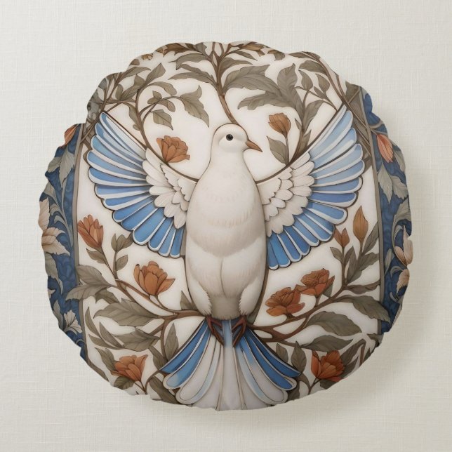 Friedlich Dove William Morris Inspirierte floral Rundes Kissen (Vorderseite)