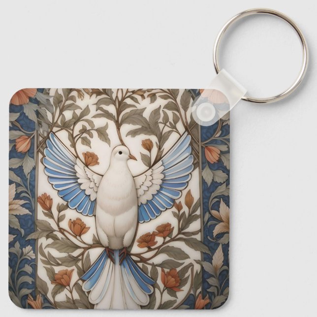 Friedlich Dove William Morris Inspirierte floral Schlüsselanhänger (Rückseite)