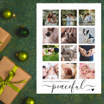 Friedlich Moderne Minimalistische Weihnachtsfotogr Feiertagskarte<br><div class="desc">Schicken Sie Ihre Weihnachtswünsche an Ihre Familie und Ihre Freunde, während Sie einige Ihrer Lieblingsmomente aus diesem Jahr präsentieren! Und bringen Sie "Frieden" zu Ihren Lieben in dieser Feriensaison! Diese moderne, minimalistische Weihnachtskarte mit mehreren Fotos besticht durch eine Collage aus zwölf quadratischen Fotos und eine Mischung aus moderner Klangschrift und...</div>